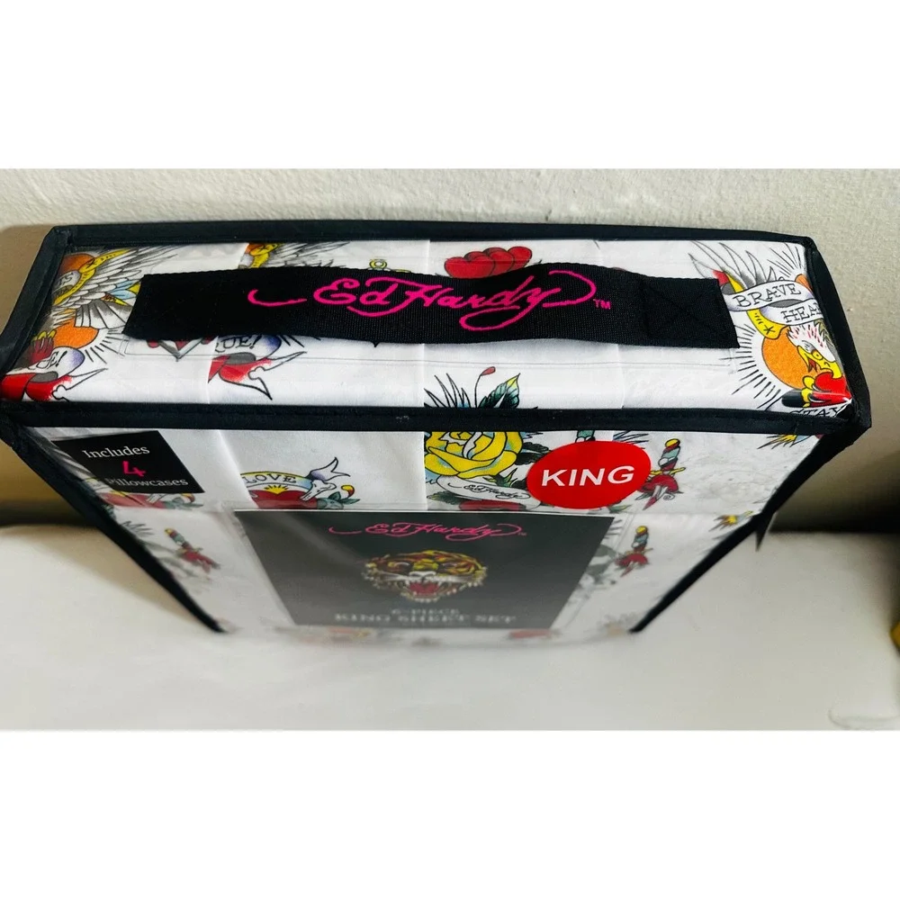 Ed Hardy King Sheet Set 6 Pc Tattoo Eagle Heart Rose New Y2K‎ Revival Home Decor